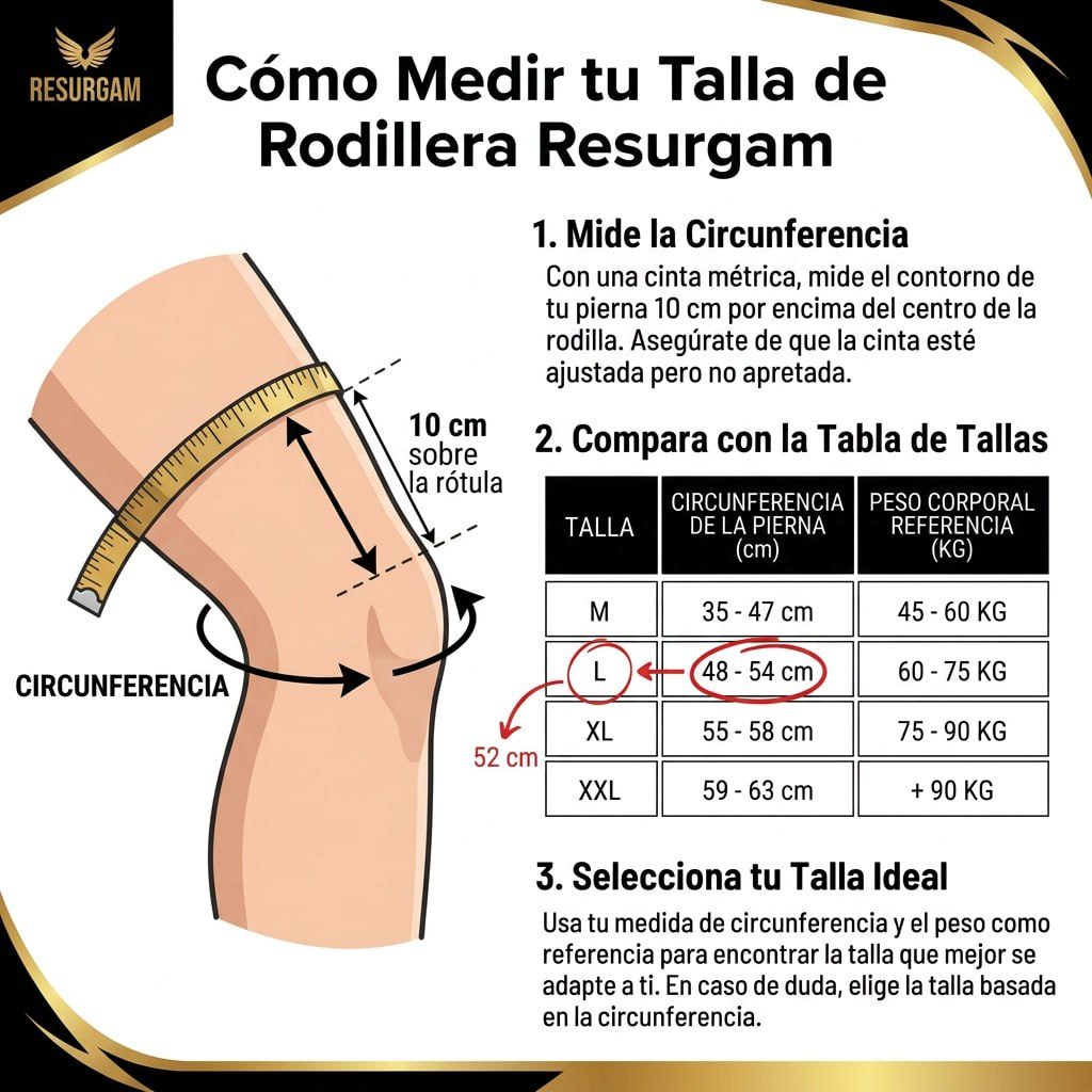 Ilustración de cómo medir la circunferencia de la pierna 10 cm por encima de la rótula